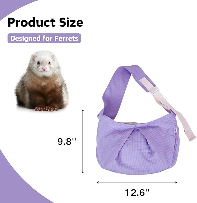 Ferret Sling Carrier - Pet Carrying Bag with Adjustable Strap Hands Free Shoulder Bag Crossbody Travel Slings Soft Small Animal Bonding Pouch Front Backpack for Ferret Rabbit Puppy Kitten (Purple)