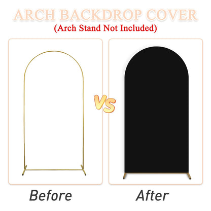 PATYDEST Black Wedding Arch Cover Set of 2 Arch Cover Backdrop Fabric 7.2ft 6ft Spandex Fit Backdrop Cover for Arch Stand Arches Frame Wall Cover for Birthday Baby Halloween Party Arch Stand Cover
