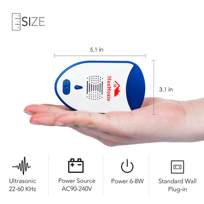 MaxMoxie Ultrasonic Pest Repeller Humane Mice Control Electronic Insect Repellent Reject Rodent Bed Bug Spider Rat Defender Home Animal Plug in 2 Pack