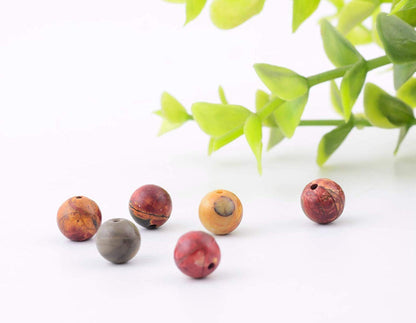 Natural Stone Beads 100pcs 6mm Picasso Jasper Round Genuine Stone Beading Loose Gemstone Hole 1mm DIY Charm Smooth Beads for Bracelet Necklace Earrings Jewelry Making (Picasso Jasper Red, 6mm)