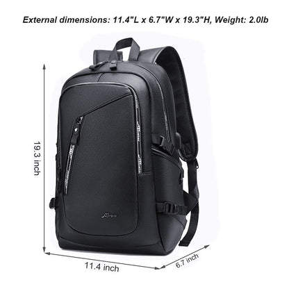 DYJ Vegan Leather Laptop Backpack for Men, Faux Leather Vintage Weekend Travel Daypack with USB Charging Port Fit 17 Inch Laptops