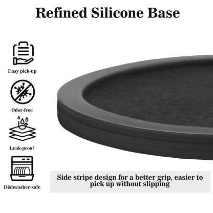 Sleek Absorbent Coasters with Holder – Silicone Cup Mat with Removable Felt Insert Non-Slip, Non-Stick, for Coffee Tables, Kitchen Décor – Set of 6 Coasters (Black)