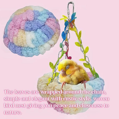 Hanging Bird Hammock for Cage Warm Plush Hanging Bird Bed Bird Snuggle Hut Parrot Hanging Sleeping Bird House for Parakeet, Conure, Budgie, Cockatiel, Lovebird, Finch, Hamster-Pink