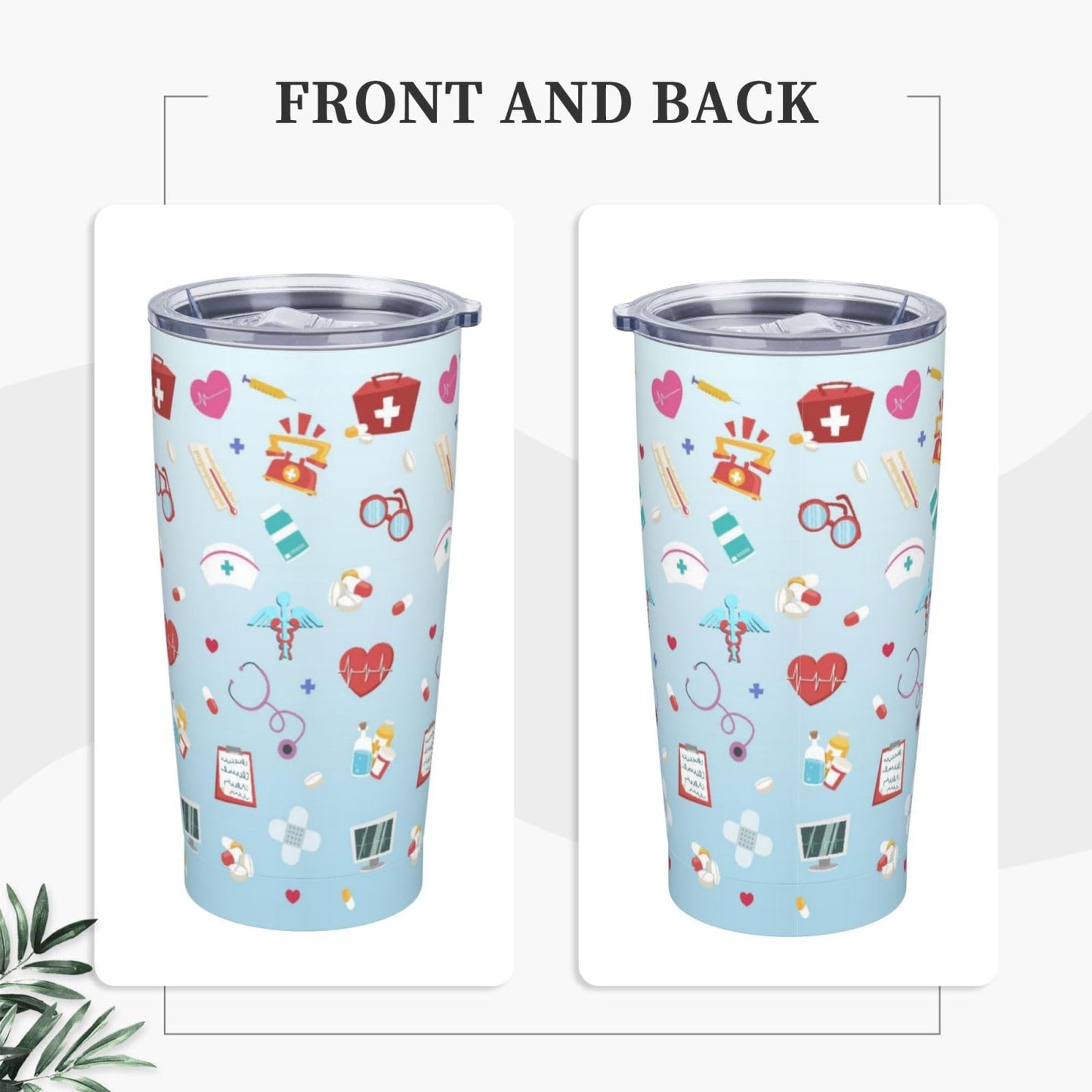 TOUNHEYA Nurse Tumbler with Lid and Straw Blue 20oz Insulated Stainless Steel Cup Blue White Travel Coffee Mug Water Bottle for Women Gift for Birthday Christmas