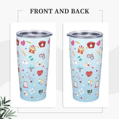 TOUNHEYA Nurse Tumbler with Lid and Straw Blue 20oz Insulated Stainless Steel Cup Blue White Travel Coffee Mug Water Bottle for Women Gift for Birthday Christmas
