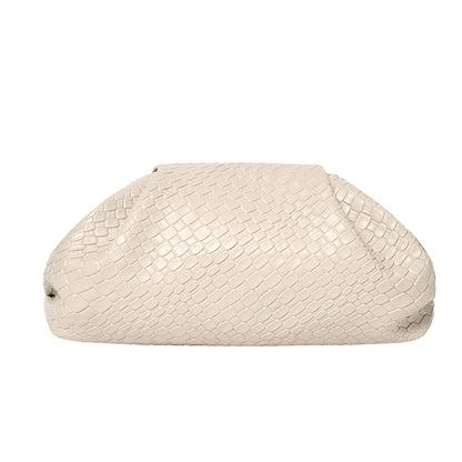 PHILOMENA Women's Woven Evening Bag Vegan Leather Clutch Purse Dumpling Ruched Bag Party Wedding Elegant Handbags (Beige)