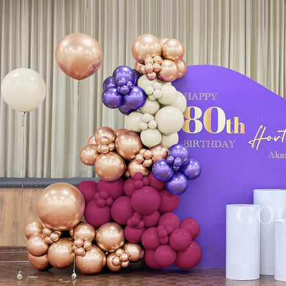 MOXMAY Dark Purple White Gold Balloon Garland Arch Kit, 160Pcs Grape Purple White Sand Metallic Rose Gold Balloons for Halloween Wednesday Baby Shower Birthday Wedding Party Decoration