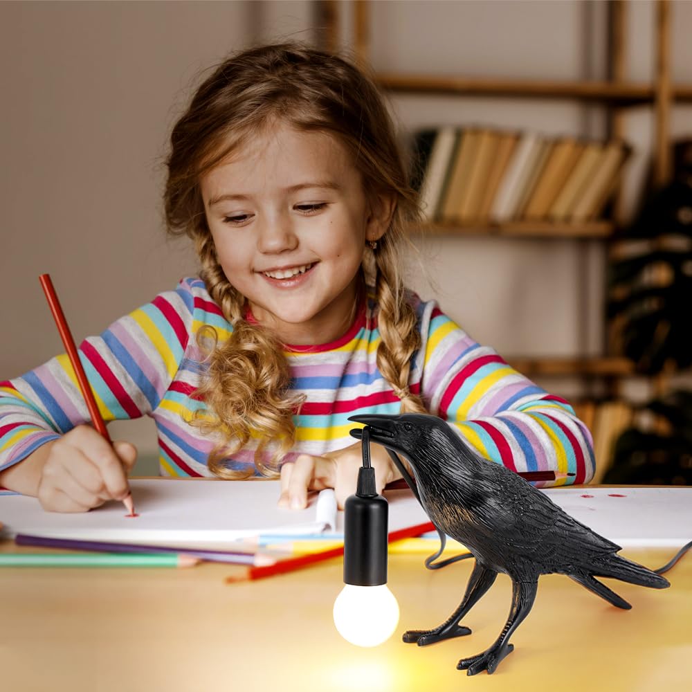 Shandaglo Crow Lamp Raven Table Lamp with Bulb, Gothic Crow Light - Raven Decor for Bedside Bedroom Living Room Decor