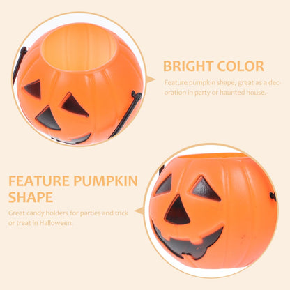 STOBOK Halloween Pumpkin Bucket - 8pcs Trick or Treat Children Portable Plastic Candy Buckets Jack O Lanterns - Desktop Decoration Candlestick Candy Holder Pail Party Favor Basket Party Supplies