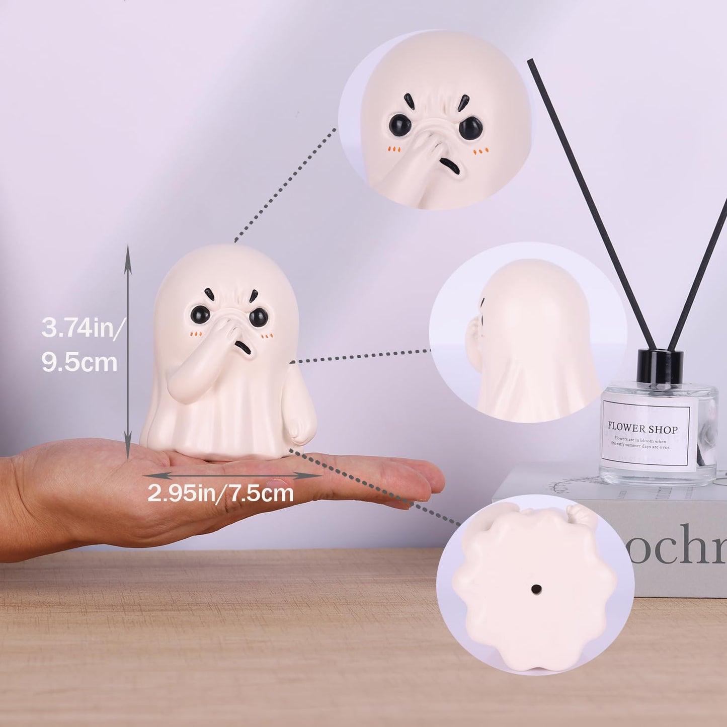 LINYTHER Holding Nose Small Ghost Figurine - Cute Ghost Decor Bathroom Statue, Halloween Decorations Indoor for Desk Porch Mantel Bathroom Shelf Spooky Home Decor, Funny Goth Gifts(Resin)