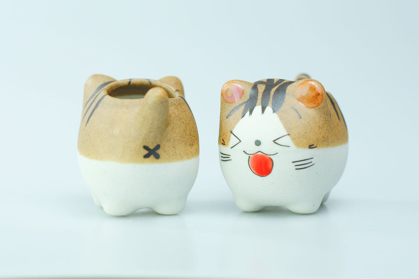 VanEnjoy Original Design Handmade Mini Cute Cartoon Ceramic Succulent Pots Planters With Drainage Hole - Cat Gifts for Cat Lovers Office - Pack of 5