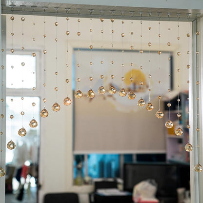 Hanbinsen 20 Strings Crystal Beaded Curtain, Arched Door String Curtain, Hanging Doorway Room Divider Suitable for Home, Coffee House, Bedroom, Restaurant. (Chamgagne)