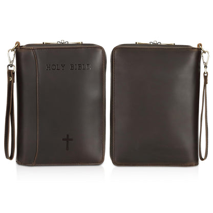 Polare Full Grain Leather Holy Bible Soft Carry Handgun Pouch CCW Bag Padded Pistol Wallet Tactical Case with Lockable Zipper and Wristlet Strap