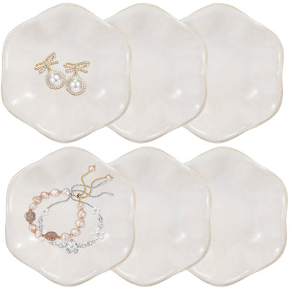 Toyosport 6 Pcs Ceramic Jewelry Dishes, Lotus Leaf Ring Dishes, Small Trinket Trays, White Pottery Plates, Gold-Trimmed Jewelry Holders, Cute Key Bowls for Nightstand Decor