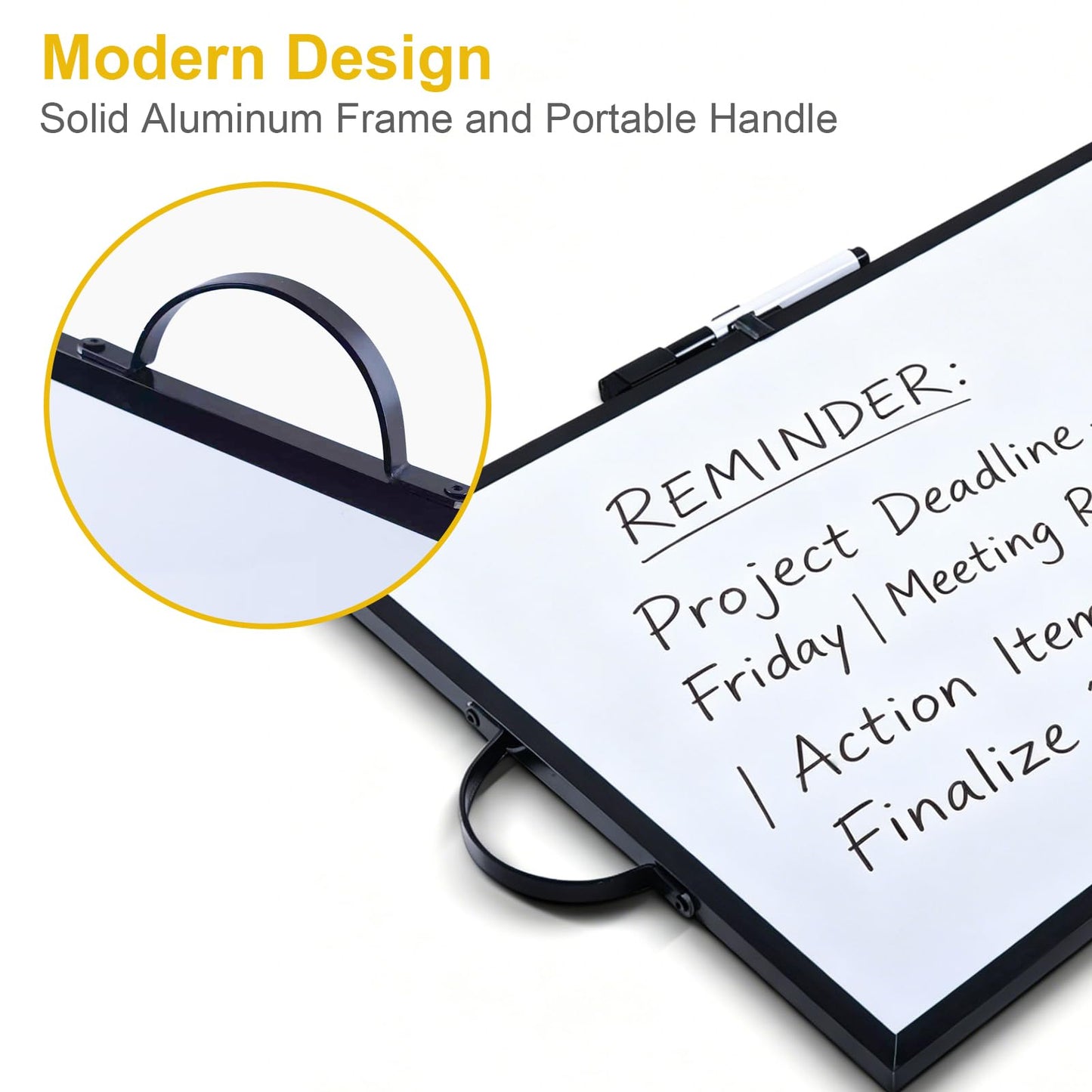 Small White Board,16"X12"Portable Aluminum Frame Whiteboard, Magnetic Double Sided Dry Erase Board, with A Handle and Side Pen Clip,for Office, Home,School,Includ 4 Magnets,1 Eraser,1 Marker (Black)