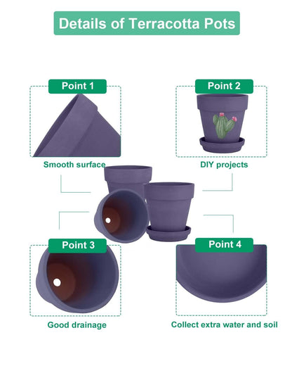 vensovo 6 Inch Purple Terracotta & Clay Pots for Plant with Saucer - 4 Pack Medium Terra Cotta Planter with Drainage Hole, Flowerpot for Indoor Outdoor Plants, Crafts, Wedding Favor