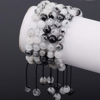 MASSIVE BEADS Adjustable Braided Macrame Bracelet Tourmaline Quartz 8mm (Tourmaline Quartz, 8mm)