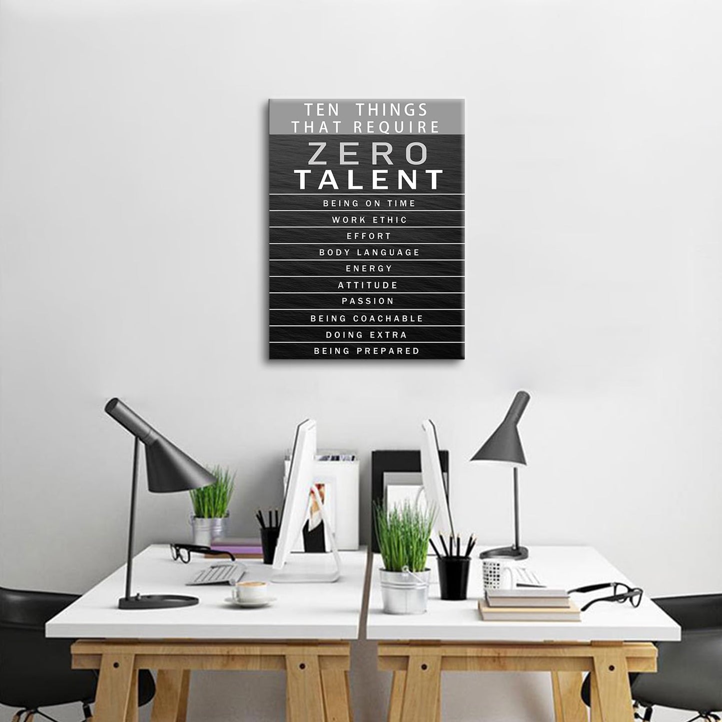 PJQART Framed Canvas Wall Art Zero Talent Motivational Quote Print Work Ethic Effort Single Panel Wall Decor for Home Office Classroom Gym Dorm Display, Canvas, 24x18inch