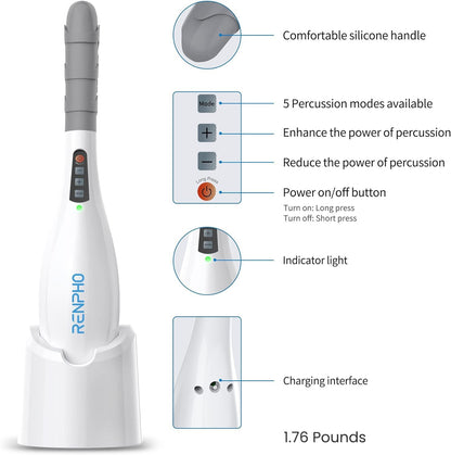 RENPHO Rechargeable Handheld Back Massager, Cordless Electric Neck Massage Tool for Shoulder, Foot, Leg, Calf, FSA & HSA Eligible, Gifts for Women and Men