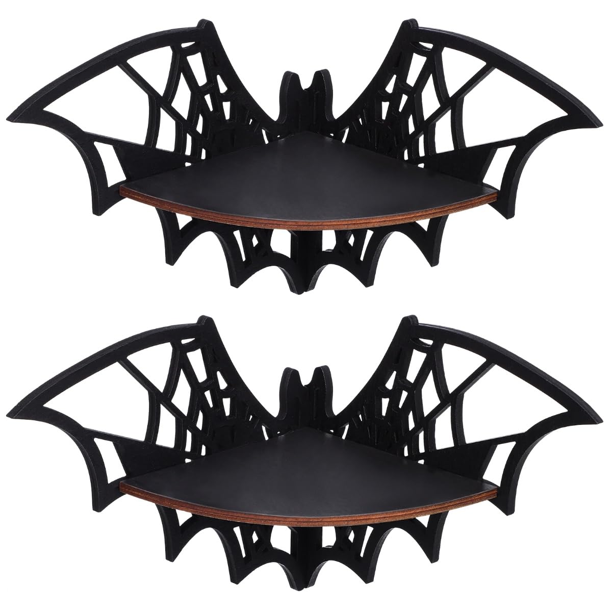 Zerodeko 2 PCS Crystal Shelf Display: Bat Shaped Corner Shelves Wooden Wall Corner Shelf Wall Floating Shelf Gothic Spooky Art Decoration for Home Bedroom Kitchen