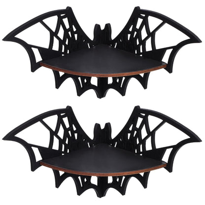 Zerodeko 2 PCS Crystal Shelf Display: Bat Shaped Corner Shelves Wooden Wall Corner Shelf Wall Floating Shelf Gothic Spooky Art Decoration for Home Bedroom Kitchen