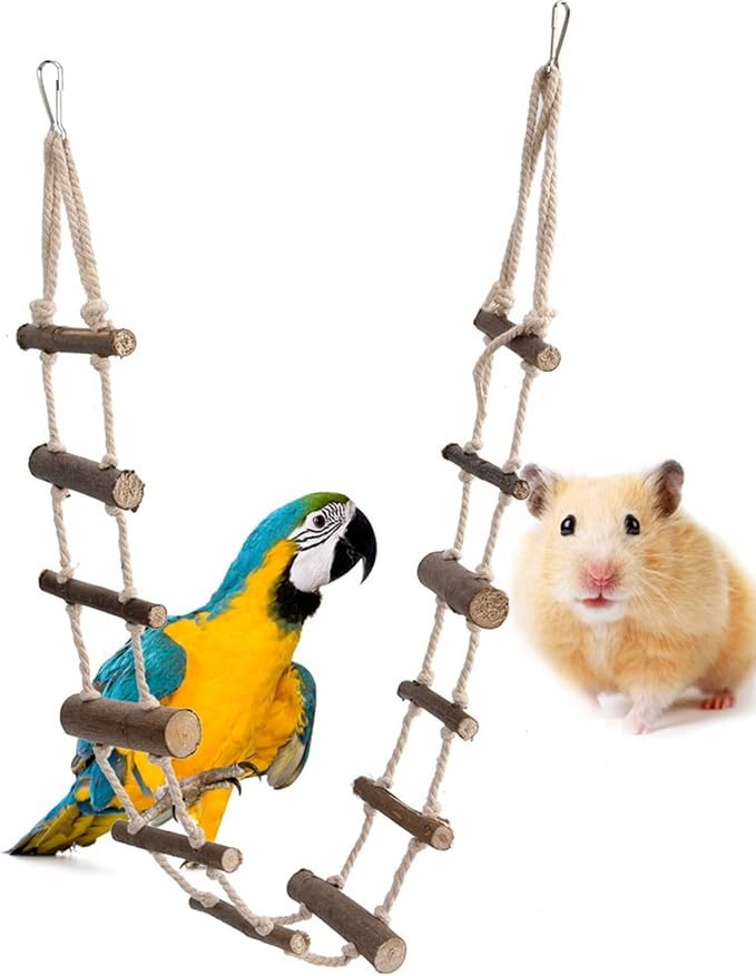 Bird Ladder, 39.4in Wooden Rope Ladder, Hamster Bridge Suitable for Various Small Pets Such as Hamsters Mice Gerbils Parrots and Chinchillas