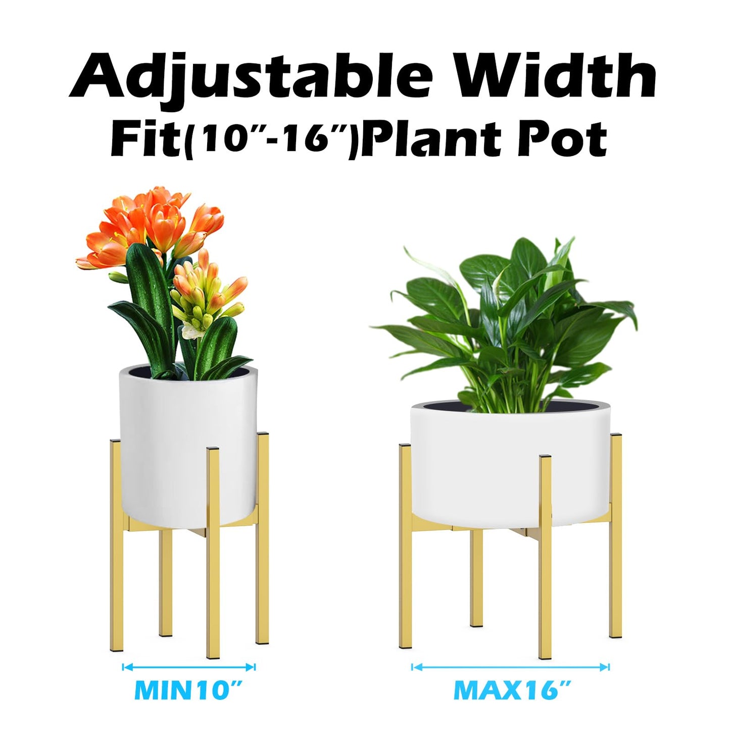 DDPow Heavy Plant Stand for 10"-16" Plant Pot Indoor Outdoor Corner, Adjustable Metal Heavy Duty for Large Pot (Golden 1 Pack)