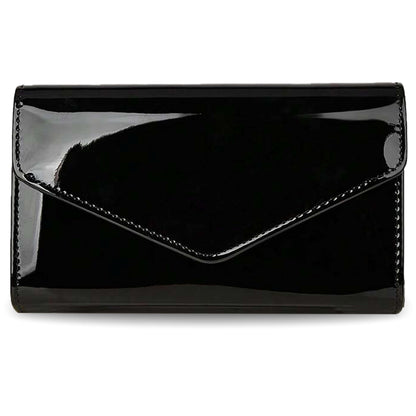 YAPAIOU Leather Envelope Evening Bag for Women Patent PU Clutch Purse for Formal Wedding Party Cocktail Prom Black