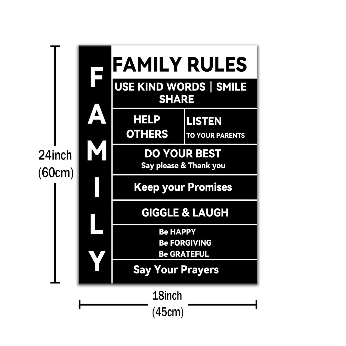 Family Rules Inspirational Canvas Wall Art Motivational Quotes Poster Print Picture Painting Artwork for Living Room Bedroom Home Office Kitchen Wall Decor Ready to Hang [18''Wx24''H]