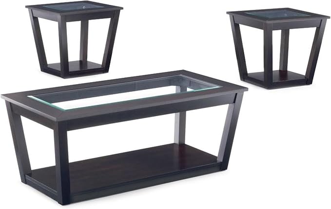 GTU Furniture 3Pc Glass Top Black Cocktail Coffee & End Table Set