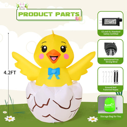 COMIN 4.2 FT Easter Chick Inflatables Take Outdoor Decorations Blow Up Yard with Built-in LEDs for Indoor Party Garden Lawn Decor
