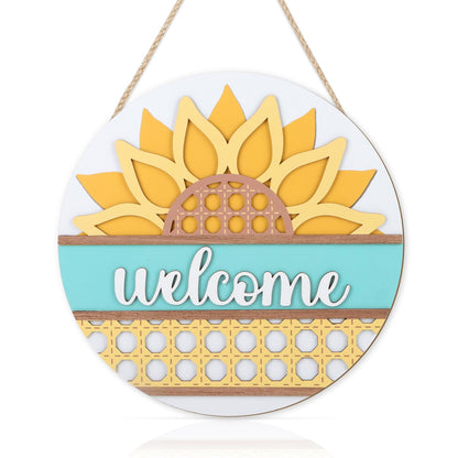 HOURIA 3D Summer Sunflower Welcome Door Sign,11.4 Inches Yellow Flower Summer Wood Wall Decor,Farmhouse Sunflower Decorations for Home,Office,Wreath,Indoor,Outdoor