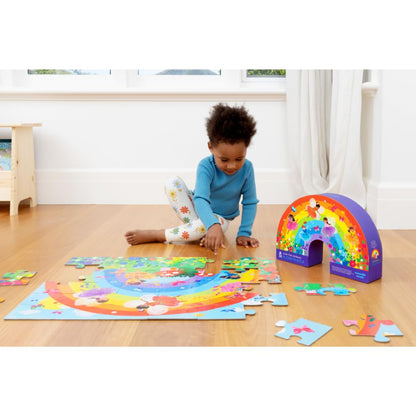 Crocodile Creek 36-Piece Jigsaw Floor Puzzle - Fun Floor Puzzles for Kids Ages 3-5 - Heavy-Duty Shaped Box for Storage - Over The Rainbow - 24" W x 18" H Finished