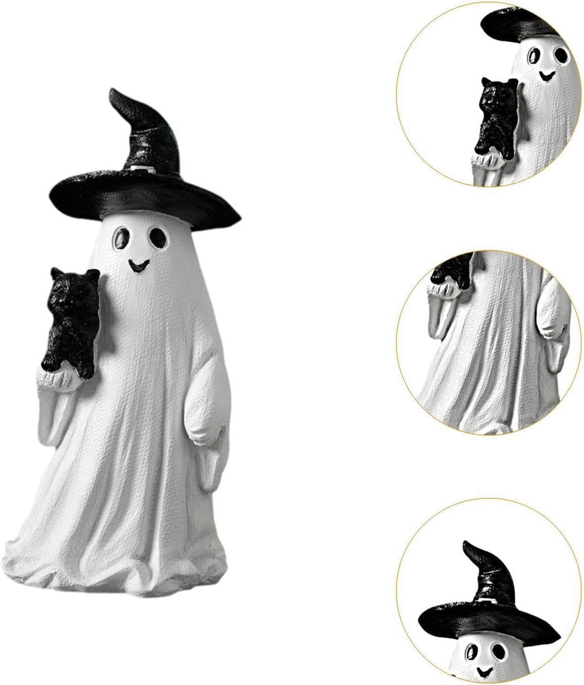Garkria Resin Halloween Ghost Black Cat Figurine Miniature Ghost and Black Cat Statue Collectible Tabletop Ornaments for Halloween Home Party Decor - White