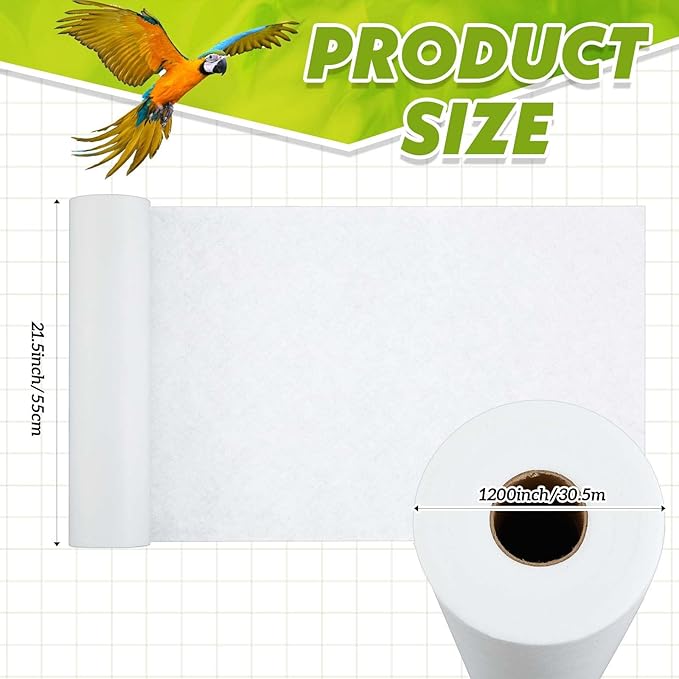 Drydiet 100 ft x 11 Inch Bird Cage Liner Disposable Cages Cushion Pad Mat Precut Absorbent Bird Cage Paper Large Parakeet Cage Liners Accessories for Pet Animal Bird Parrot (White)
