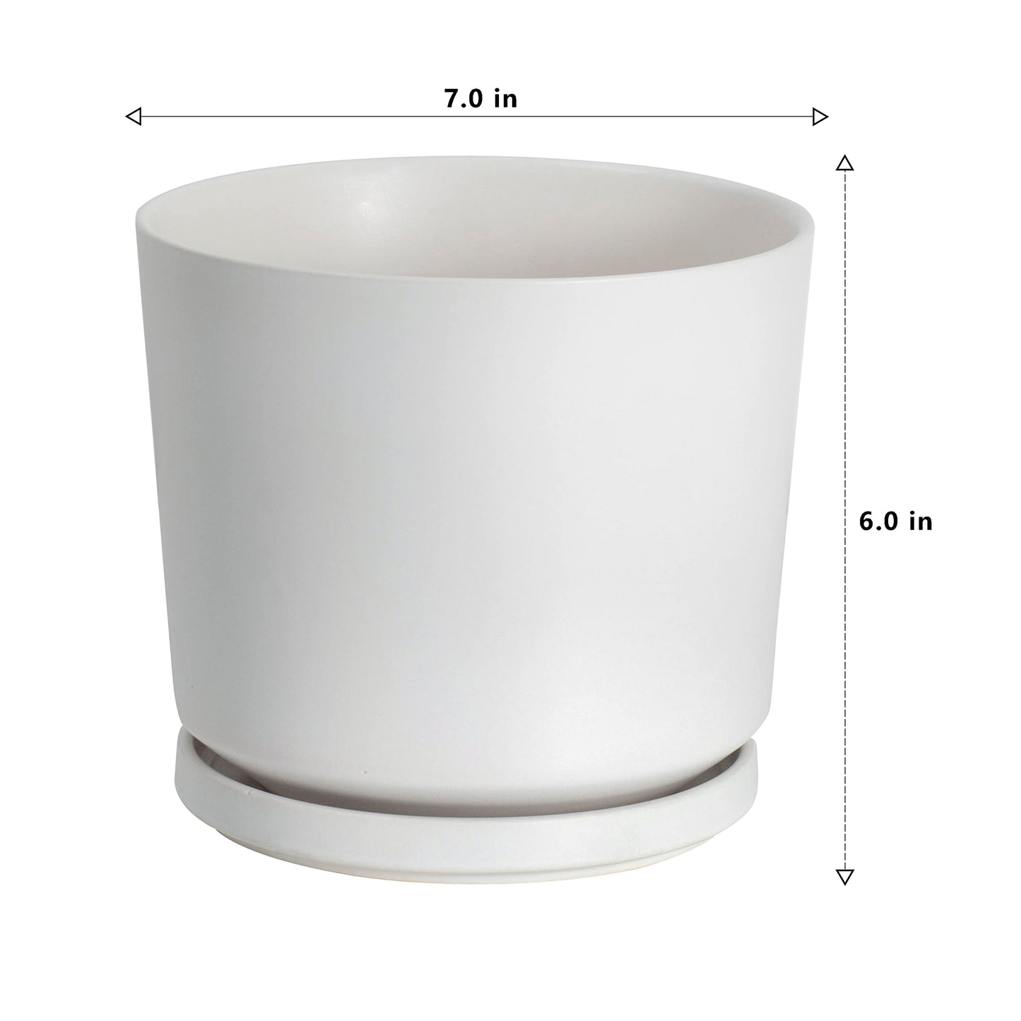 Ekirlin 7 inch Plant Pots,Ceramic Flower Planters Indoor,Modern Succulents Containers with Drain Hole Saucer,Decorate Home,Office & Outdoor (White)