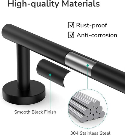 USHOWER Matte Black Towel Bar, 22-Inch Towel Rack for Bathroom Wall Mounted, Thicken SUS304 Stainless Steel Towel Rod Modern Home Decor (Total Length 24-Inch)