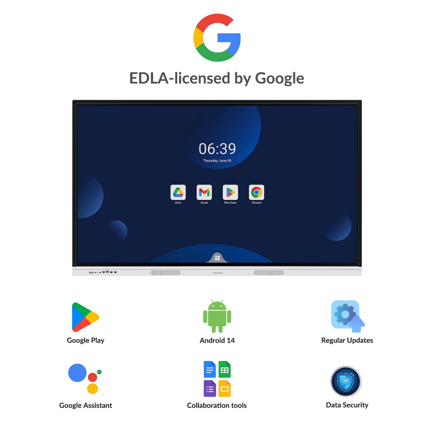 NEWORK 55 Inch 4K Smart Board - Google EDLA-Certified Interactive Whiteboard, Android 14 OS, 50-Point Touch, Wireless Casting - Digital Whiteboard for Classrooms & Hybrid Offices (Board Only)