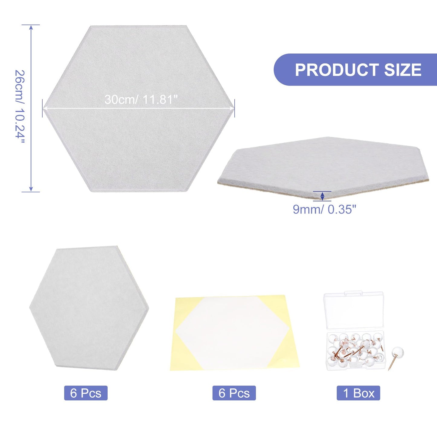 PATIKIL Felt Bulletin Board, 12"x10", 6 Packs Self Adhesive Hexagon Felt Tiles for Sound Proofing Wall Panels for Home Office Recording Studio,Game Room, Gray