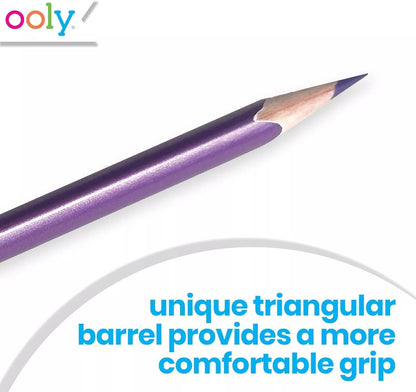 Ooly Metallic Sheen Colored Pencils Set of 12,Drawing and Coloring Pencils for Kids and Adults, Colorful Back to School Supplies for Any Arts and Crafts, Adult Coloring Books