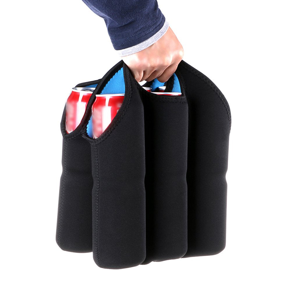 Hipiwe Set of 2 - Insulated Neoprene Wine Carrier Tote Bag + 6 Pack Beer Water Can Carrier Tote Bottle Holder Bottle Cooler Bag - Perfect for Travel with Secure Carry Handle
