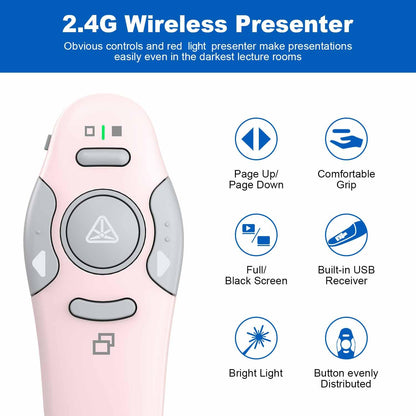 QUI 2 Pack Wireless Presenter PowerPoint Clicker, RF 2.4GHz USB Presentation Clicker for Google Slides, Keynote, Mac, Windows (USB Type-c, Pink)