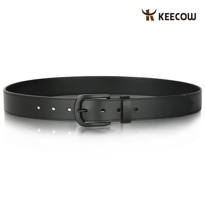 KEECOW Men's 100% Italian Cow Leather Belt Men With Anti-Scratch Buckle,Packed in a Box (Black-1014, 34-38)
