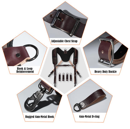 WELKINLAND Top-Grain Tool Belt Suspenders, Heavy-Duty Tool Belt Suspender For Men, Comfy Padded Tool Belts Suspenders, Adjustable Extra-Thick Leather Tools Belt Suspenders For Men