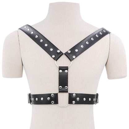 HYIJCSUC Men's Leather Body Harness Punk Chest Strap Harness Belt Men's Chest Harness Belt Shoulder Strap Adjustable Buckle Body Garter Belt Cosplay Nightclub Sexy Punk Chest Clubwear