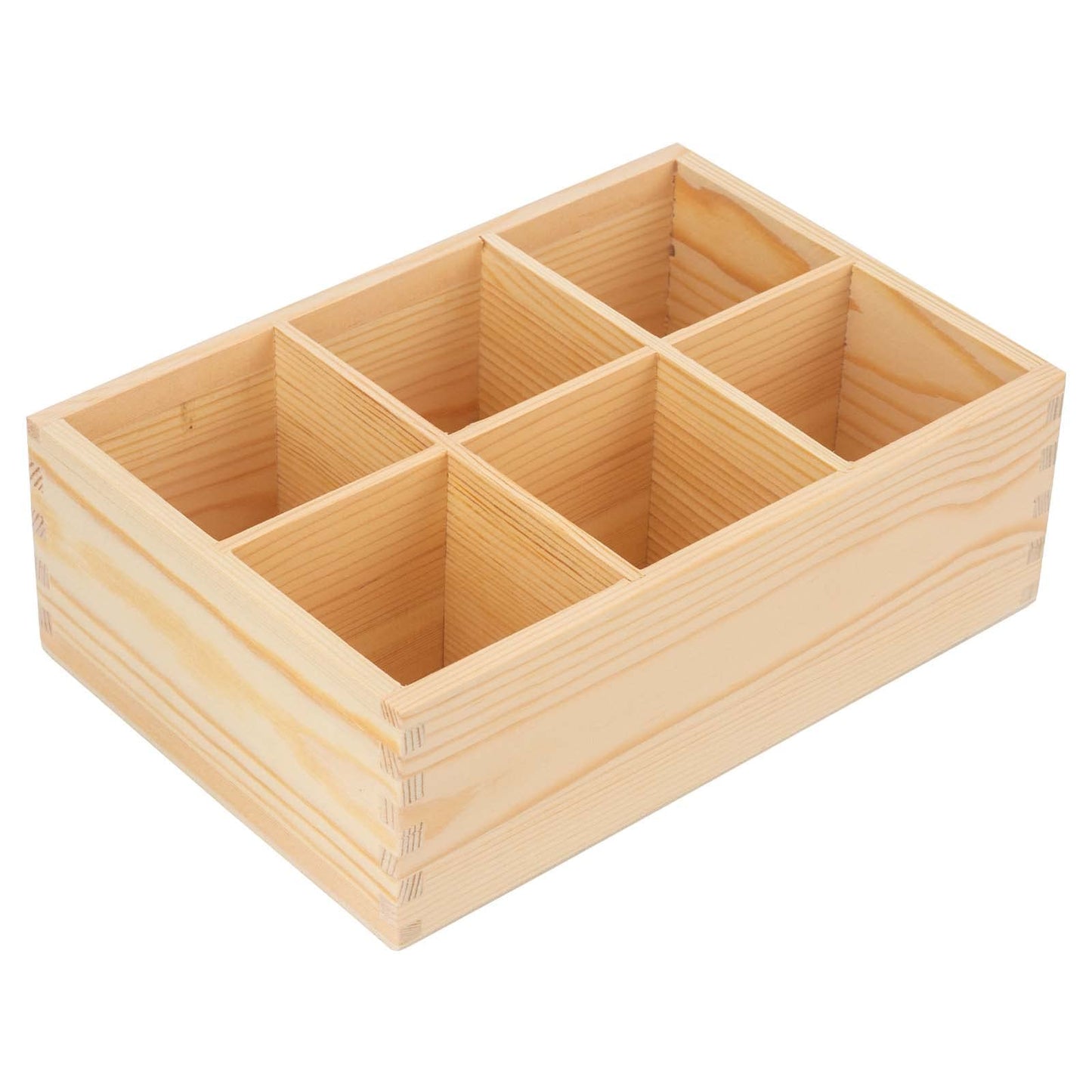 LepoHome Wood Pen Holder, Unfinished Wooden Remote Control Pencil Holder Caddy, Rustic Table Organizer with 6 Compartments for Art Supplies, Pen, Phones, Home, Office, School Desktop