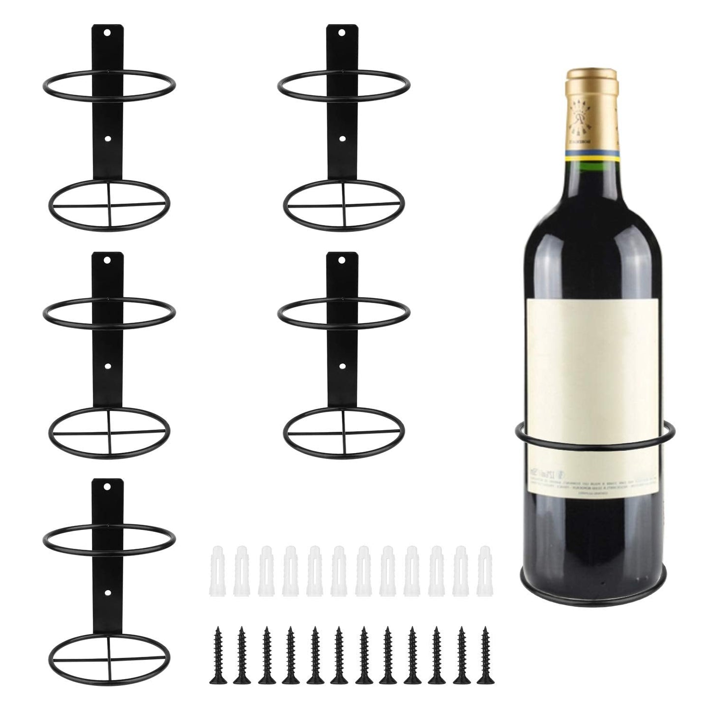 Yimerlen 6 Pcs Spiral Wall Mounted Wine Rack, Metal Bottle Display Holder for Storage and Theme Decor (Upward Style) Black