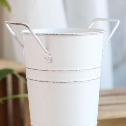 Metal Umbrella Stand Holder, Durable Freestanding Umbrella Rack Multi Functional Rustic Floral Bucket Floor Vase, Organizer for Entryway Porch Indoor Home Office (White)
