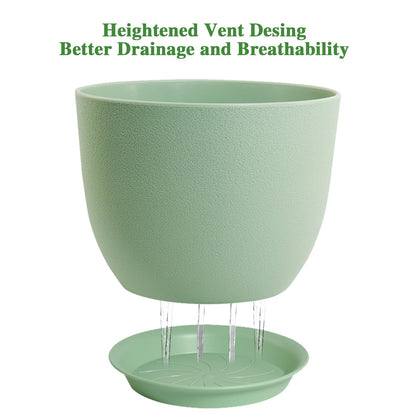 UOUZ 12inch Large Plant Pot, Modern Plastic Planter with High Driange Holes and Saucer for Indoor Outdoor Garden Plants and Flowers, Green