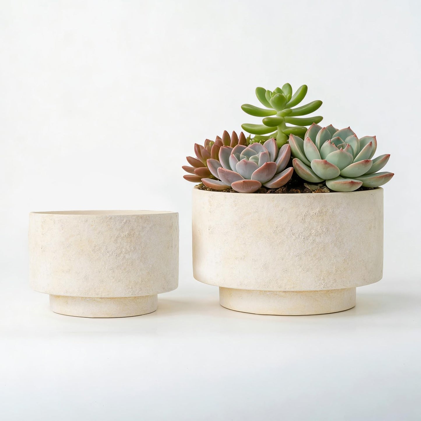 YBX YIBOXUAN Succulent Pots, 8 Inch + 6 Inch Plant Pots for Plants with Drainage Hole, Indoor Outdoor Ceramic Planter, Set of 2 Round Flower Pots for Succulent and Plants, Beige